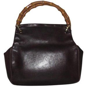 Gucci Vintage Supple Brown Leather Body And Bamboo Handles